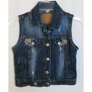 AMETHYST JEANS Denim Jean Vest Size S* Embroidery Distressed Blue Boho Casual